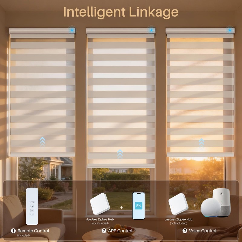 JaeJaes Motorized Zebra Blinds for Windows, Smart Windows Blinds with