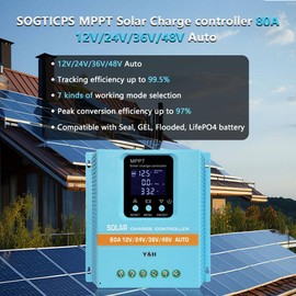 SOGTICPS 80A MPPT Solar Charge Controller 12V 24V 36V 48V LCD Display Battery Intelligent Regulator Max 100V Input Dual USB for Lead-Acid/Lithium