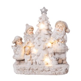 Wichtelstube-Kollektion Decorative Figurine Winter Children with Santa Claus LED Illuminated Christmas Decoration
