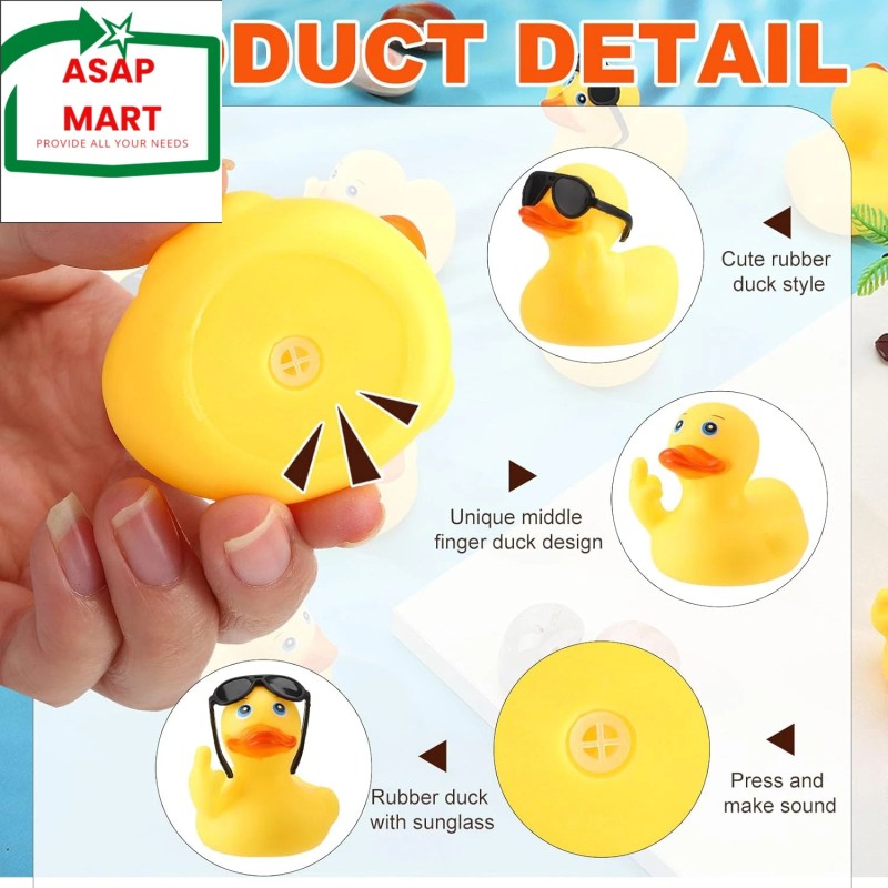 Fingertip WD 50 Pcs Rubber Ducks with Sunglasses,Squ
