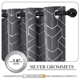 NICETOWN Bedroom Blackout Curtains Panels - Window Treatment Thermal Insulated Solid Grommet Blackout Geometric Foil Print Design Curtains for Living Room (Set of 2, 52 by 63 Inch,Grey)