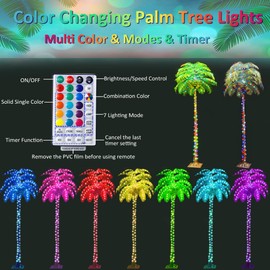 7FT Lighted Palm Tree Color Changing, Artificial Fake Palm Tree with Remote Blue Green Lights, LED Palm Trees for Indoor Outside Patio,St. Patrick's Day,Hawaiian,Jungle,Tiki Bar,Pool,Outdoor Decor