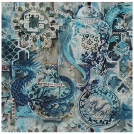 0.5 m Printed Canvas Fabric, Cotton Fabric, Sold by the Metre, Oeko-Tex Certified, Choice of Motif: Orient 1