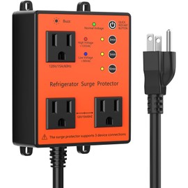Refrigerator Surge Protector, 3-Outlet 120V for Home Appliance Surge Protector, Time Delay, LED Indicator Light & 110dB Alarm, Protects Against Voltage Abnormalities, Brownout, Spike, Instant Surge