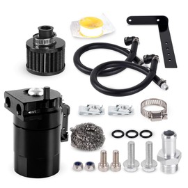 muge racing Baffled Oil Catch Can 400ml, Universal Oil Catch Can Kit with Breather Filter & Stainless Steel Wool, Installation Accessories & Premium Fuel Line Included, Alumium, Black