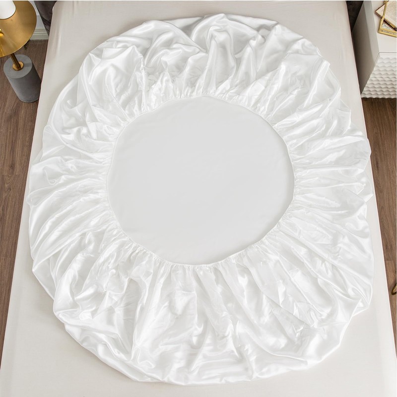 Morbuy Double Fitted Sheet Satin Silk Bed Sheets, White Fitted