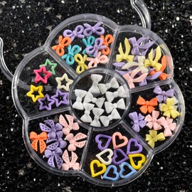 BAIYIYI Kawaii Nail Charms 3D Colorful Slime Resin Charms Nail Decorations for Acrylic Nails Flatback Hollow Star Heart Bowknot Shaped DIY Nail Art Craft Accessories