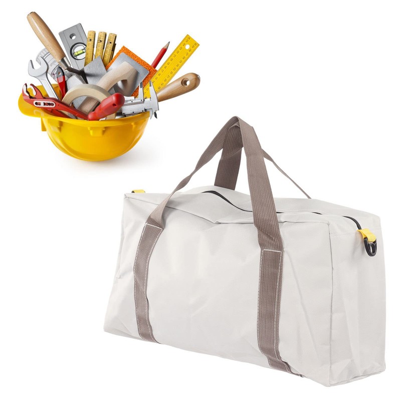 Canvas Tool Bag with Wide Mouth, Grey, Waterproof Storage Handbag