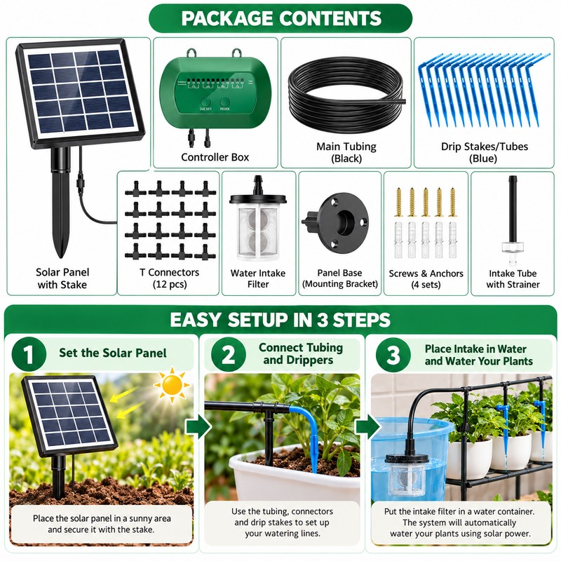 Solar Automatic Watering Kit for Potted Plants – 6V 2W