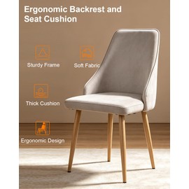 Velvet Dining Chairs Set of 2, Grey Upholstered High-Back Kitchen Chairs with 3-Inch Foam Cushions, Wood-Grain Metal Legs and Adjustable Foot Pads for Dining Room/Kitchen