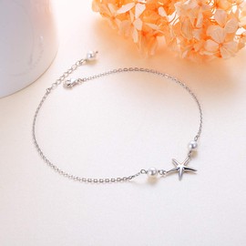 DAOCHONG 925 Sterling Silver Starfish Anklets for Women Ocean Ankle Bracelets Adjustable Foot Ankle Bracelet Jewelry Gift