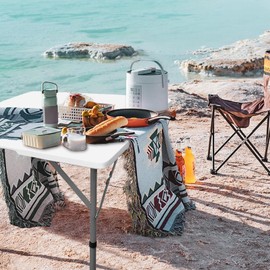 YDY+YQY 34-Inch Square Fold-in-Half Table - Resin Square Card Table for Indoor and Outdoor Use - Ideal for Crafting, Puzzles, Camping, Picnics, Parties, and Utility Use