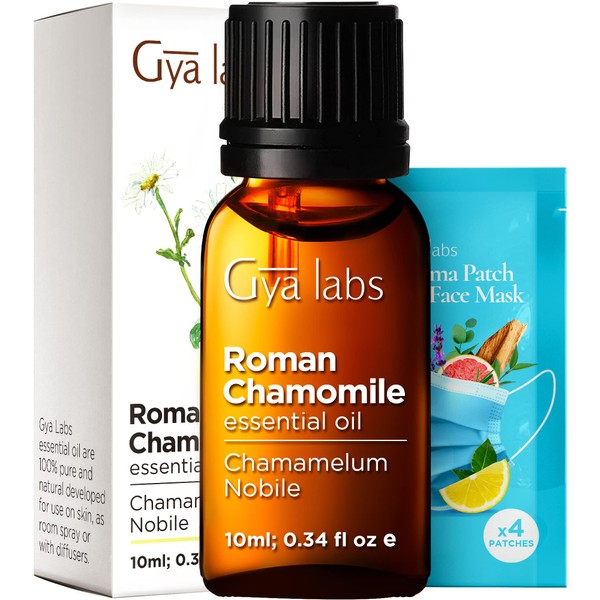 Gya Labs Roman Chamomile Essential Oil for Diffuser & Pain - 100% Therapeutic Grade Roman Chamomile Oil for Face & Skin - Roman Chamomile Essential Oils for Aromatherapy (0.34 fl Oz)