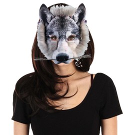 Wolf Mask, Half-Face Animal Mask with Elastic Strap, Furry Therian, 8.3x6.7x3.2" Funny Cosplay Costume for Masquerade Party Therian Furry