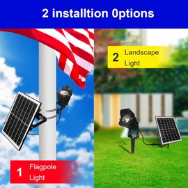 Flag Pole Light Solar Powered, Solar Flag Pole Light 1000 Lumen, Light Up American Flag Outdoor from Dusk to Dawn for 12+ Hours, Fits 2-6” Pole Mount and Stakes for Ground Wall Mounting