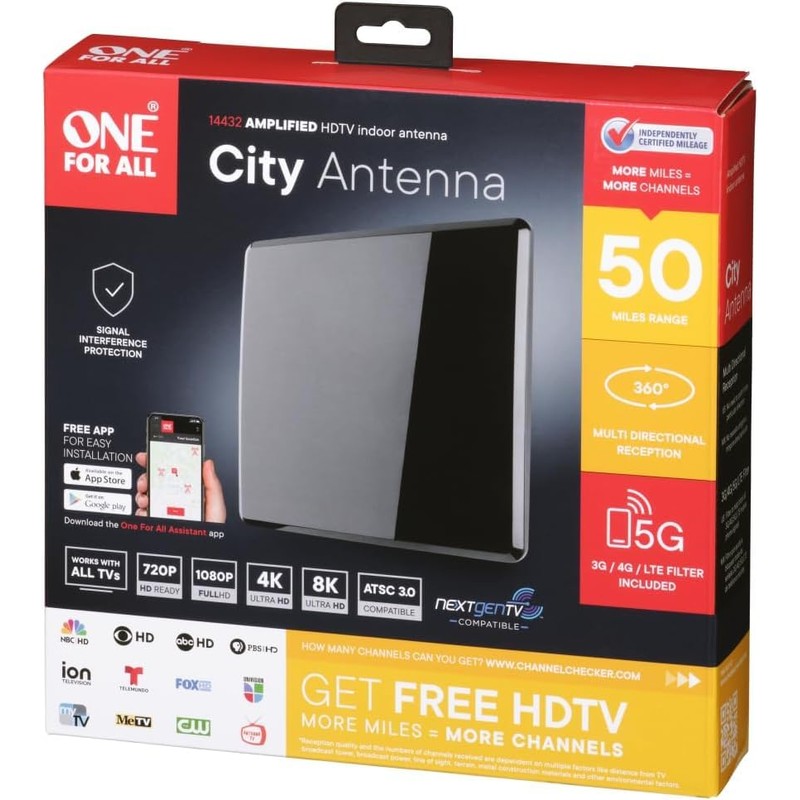 One for All A715438A07-00001 HDTV 1080p Antenna Amplified Indoor Flat