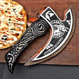 MR. CRAFT Pizza Cutter Axe Rocker Carbon Steel Slicer Chef Pizza Cutter Viking Axe with Leather Cover - Premium Pizza Oven Accessories Ulu Rocking Pizza Gift Gifts for Men (American Eagle)