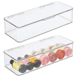 mDesign Stackable Kitchen Pantry, Cabinet, Refrigerator Food Storage Container Box, Attached Lid - Organizer for Packets, Snacks, Produce, Pasta - 2 Pack - Clear