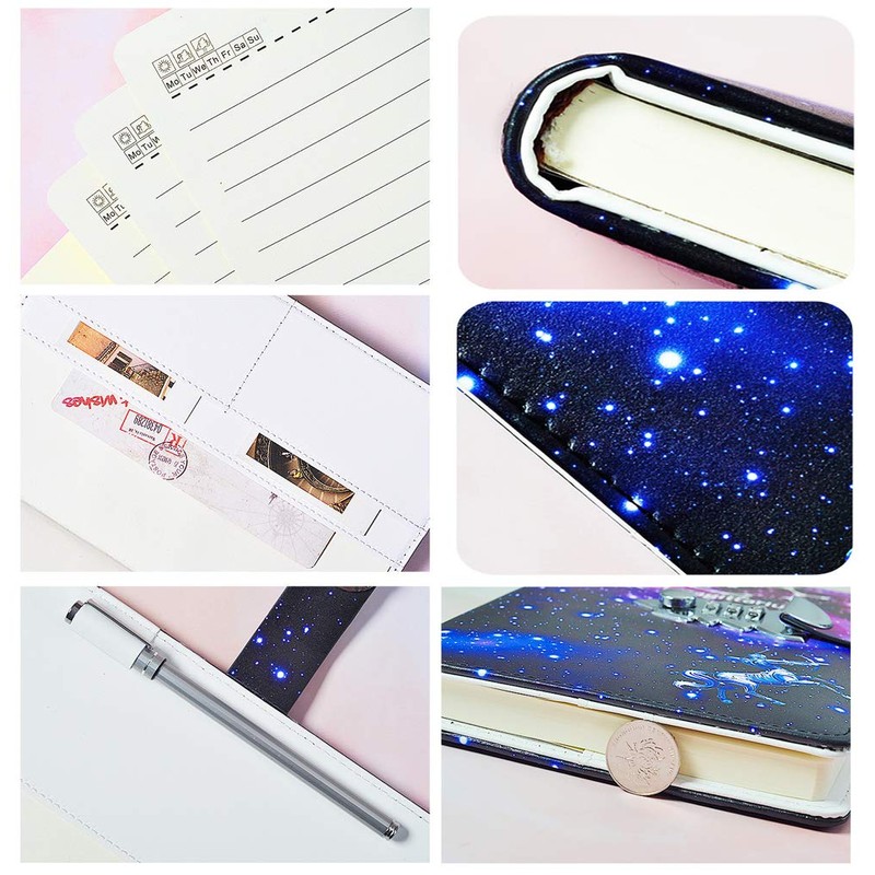 LinYesh Creative Leather Password Notebook, Galaxy Starry Sky Design Password