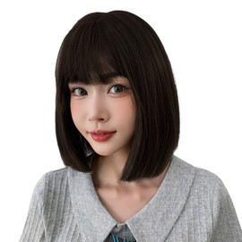 Inman Wig, Semi-Long, Medium, Bob, Gradient Wig, Full Wig, Women's, Straight, Natural, Harajuku, Lolita, Everyday Wear, Earhook (Hime Bob Black Brown)