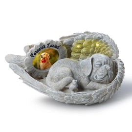 MoDinity Dog Memorial Gift, Angel Memorial Dog Statue with Photo Frame, Forever My Guardian Angel Garden Solar Light Dogs for Pet Memorial Stone