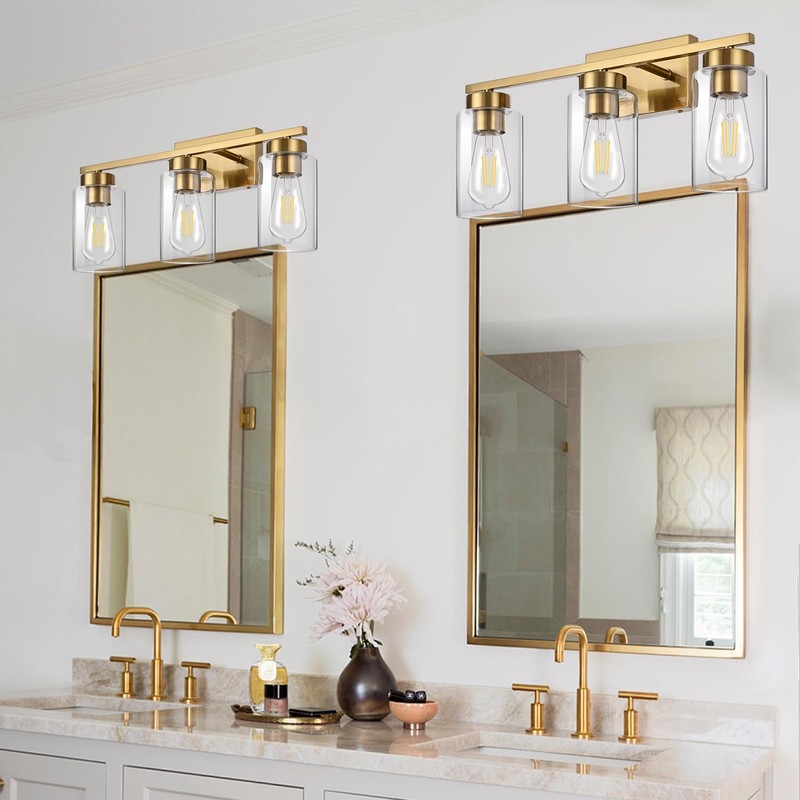 A1A9 3-Light Bathroom Vanity Light, Modern Brushed Gold Wall Lights