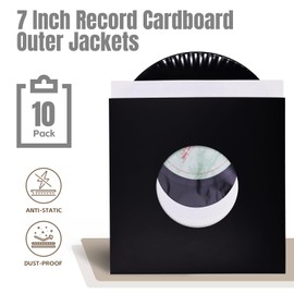 sdroceRyaM 7 inch Record Sleeves Anti-Static EP Jacket Covers with Hole Vinyl Record Paper Sleeves Acid-Free Protection Covers for 7'' Record Vinyl, 10 Pack (Black)