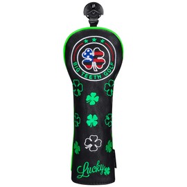 BIG TEETH Golf Head Covers Driver Hybrid Fairway Cover Golf Club Protector Lucky Clover and USA Pattern Black (Hybrid Cover)