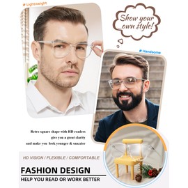 MARE AZZURO Large Reading Glasses 6.00+ Men Lightweight Readers 100 125 150 175 200 225 250 275 300 350 400 500 600 (Transparent, 6.0)