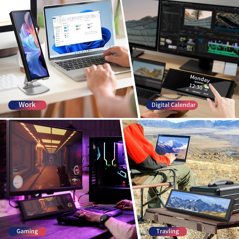 8.8 Inch Touchscreen Monitor,FHD IPS 1920x480 LCD Display,PC Temperature Monitor,Computer