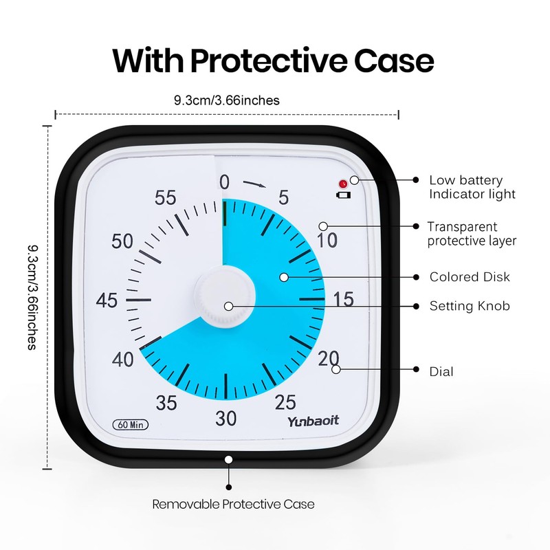 Yunbaoit Upgraded Black Visual Timer with Protective Case, Silent 60