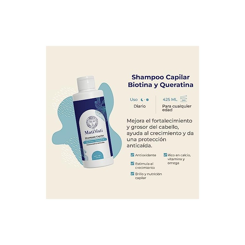 Shampoo Capilar Biotina Y Queratina MatiMati Sin sulfatos y Parabenos,