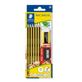 STAEDTLER 61 120 C6 Noris Graphite Pencils - Sketch Set (Pack of 6 Pencils in Assorted Grades, Eraser & FREE Sharpener)