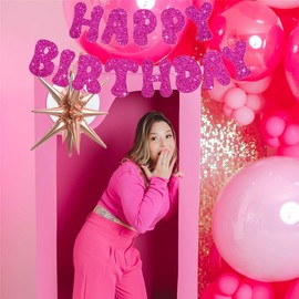 Glitter Happy Birthday Banner Prestrung - 10 Feet | Happy Birthday Sign, Birthday Banner for Happy Birthday Decorations | Happy Birthday Decor (Hot Pink)