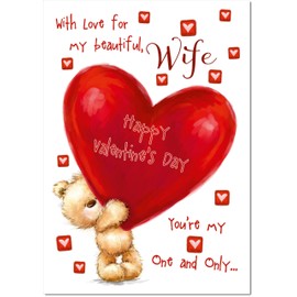 doodlecards Wife Valentine's Day Card Teddy and Giant Love Heart Large A4 Size with Plain Envelope