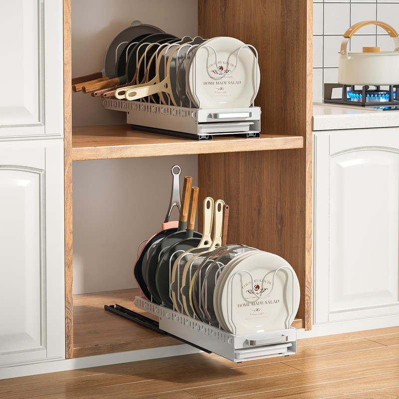 Fovkdcvw Pots and Pans Organizer Under Cabinet with Drain Board,