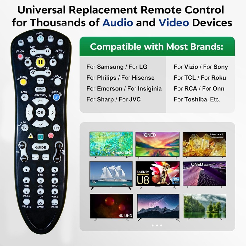 Universal TV Remote Control, Wide Compatibility, Replacement Remote for U-Verse