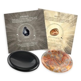 Obsidian and Crazy Lace Agate Inspirational Stones Natural Healing Crystal - Worry Stone for Anxiety and Stress Relief - Palm Stones for Meditation and Soothing Emotions, 1lb, Crystal, obsidian and