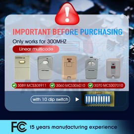Linear Multicode Gate Opener Remote 3089 308911 MCS308911,3060, 3070, 4120 300MHZ 10 Dip Switch Garage Door Opener (3Pack) Blue 3-Years-Warranty