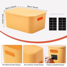 HapiLeap Plastic Storage Bins with Lid, Stackable Storage Containers for Organizing, Decorative Storage Baskets for Shelves Living Room Playroom Classroom Office (Medium 2PCS (Yellow+Orange))