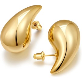 Gold Chunky Earrings Thick Earrings 14K Gold Plated Teardrop Earrings Waterdrop Earrings for Women Girls