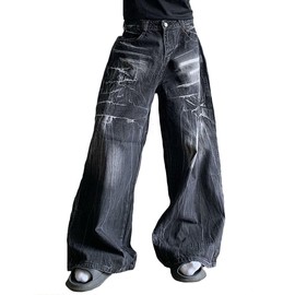 Nutriangee Men's Wide Leg Baggy Jeans, Loose Fit Hip Hop Y2K Streetwear Skater Denim Pants Black 34