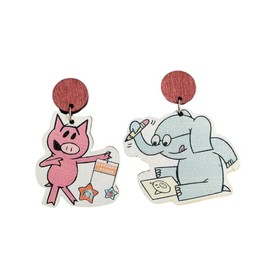 Unique Wooden Acrylic Drop Dangle Earrings Cute Cat Dog Elephant Frog Asymmetric Funny Earrings Lightweight Charm Jewelry Back to School Gift for Student-elephant