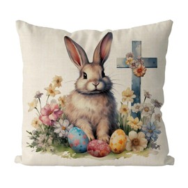 GAGEC Easter Pillow Covers 20x20 Inch Bunny Eggs Throw Pillowcase Cross Floral Home Sofa Bedroom Cushion Case Seasonal Farmhouse Decorations