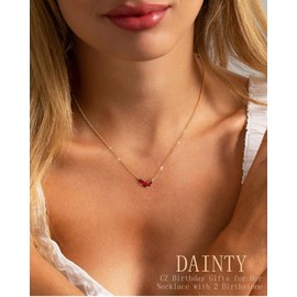 Honsny Dainty Gold Birthstone Necklace for Women Trendy Non Tarnish 14K Gold Plated Long Charm Marquise Cubic Zirconia Diamond Pink Necklaces Chain Waterproof Jewelry for Women Birthday Gifts