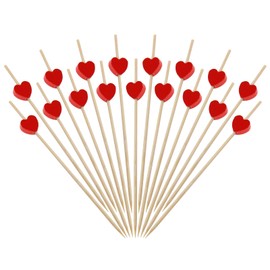 Kasoud Red Heart Cocktail Sticks, 100PCS Heart Cocktail Sticks, Valentines Cocktail Decorations, Toothpicks Wooden, Heart Sticks for Home Party, Valentine's Day Mother's Day Birthday Party