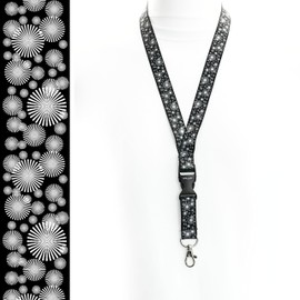 Rolseley Lanyard neck strap with CIRCLES - BLACK for id badge holder with metal clip