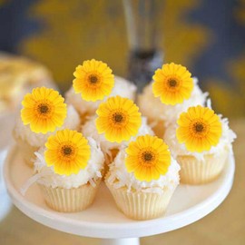 40 Pack Edible Daisy Cupcake Toppers Edible Wafar Paper Spring Bridal Engagement Baby Shower Birthday Party Cupcake Picks Anniversary Party Decorations Supplies Gold