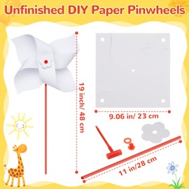 Simgoing 12 Pcs DIY Paper Pinwheels for Kids Bulk Summer Craft Kits White Blank Paper Pinwheels for Boys Girls School Activities Daycare Home Fun Art Craft Party Project July 4 (9.06 Inch)