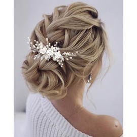 Eyret Flower Bride Wedding Hair Comb Silver Crystal Bridal Side Combs Pearl Hair Pieces Leaf Hair Accessories for Women and Girls